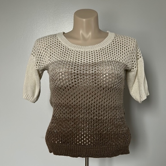 Dots Brown & Cream Knit Short Sleeved Sweater Sz L - Picture 1 of 10